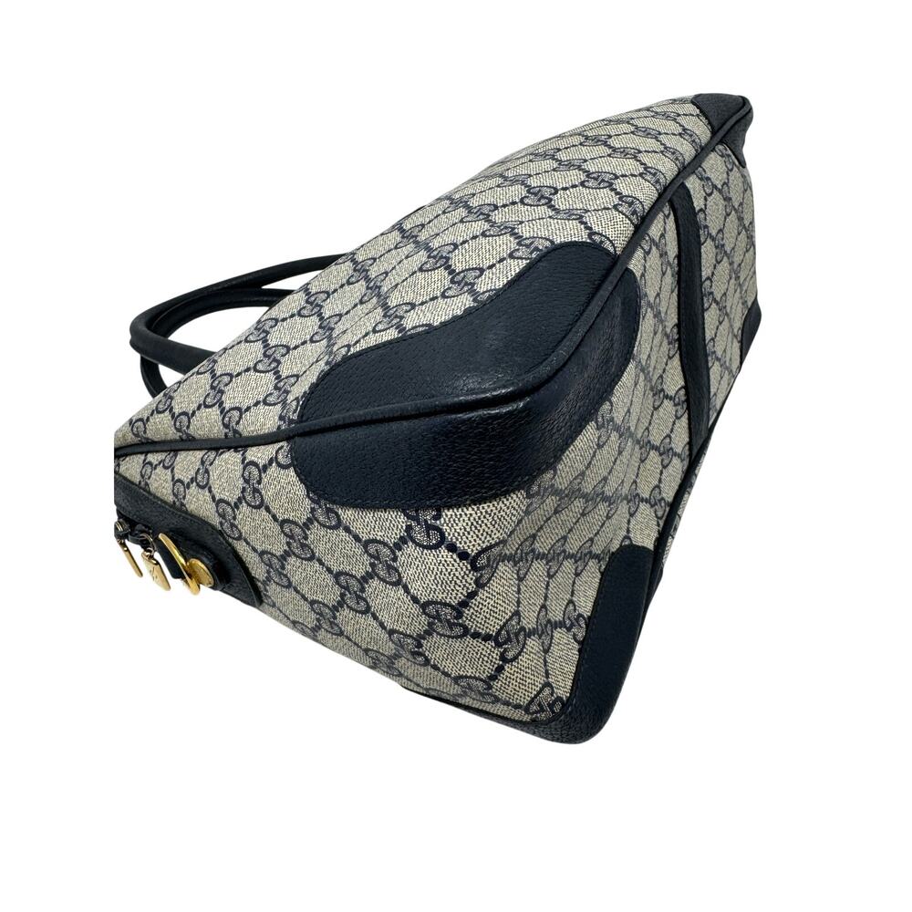 Gucci Vintage GG Supreme Navy Boston Bag – Monogram Canvas Leather Top Handle - Picture 9 of 14